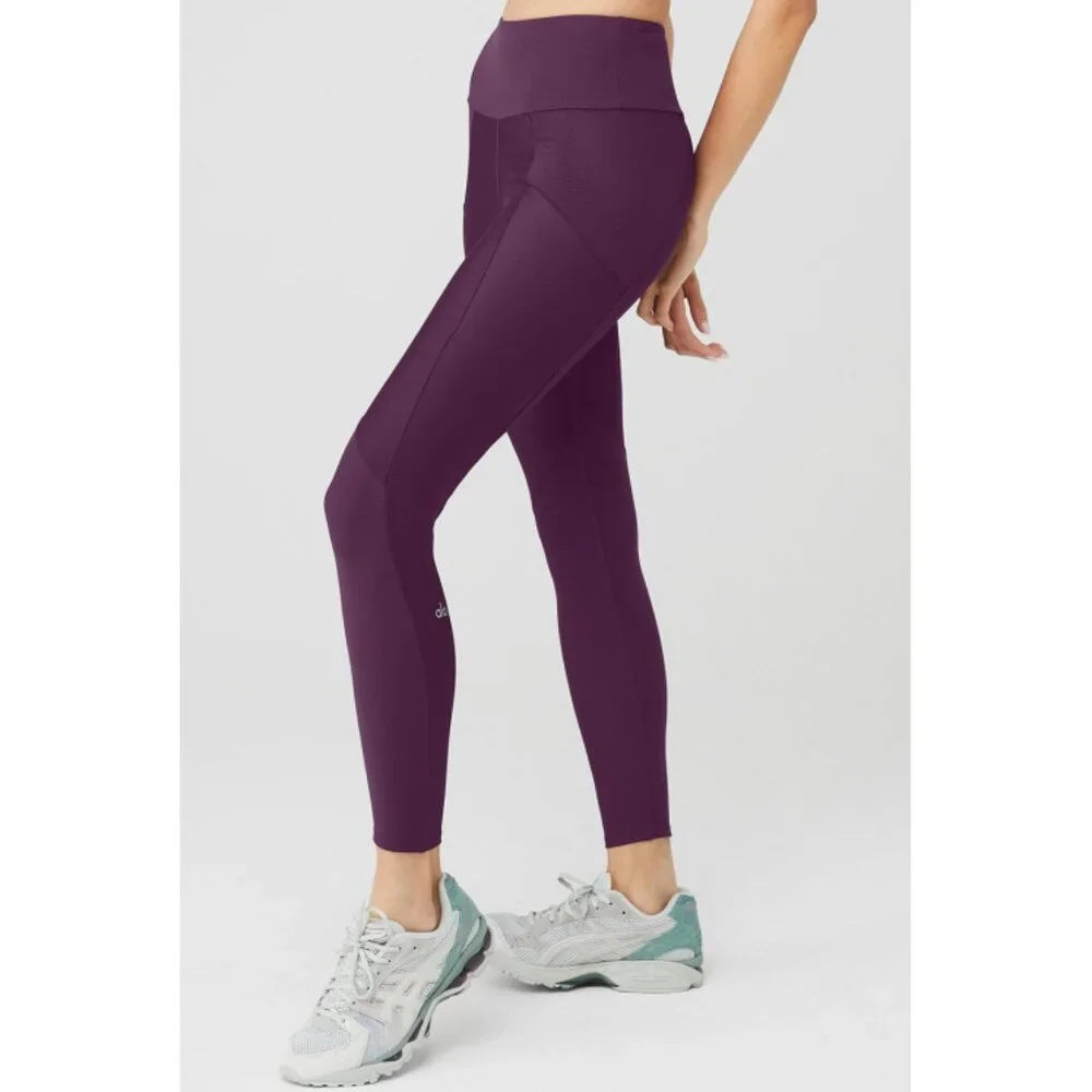 Alo Ribbed Airlift High-Waist 7/8 Enchanted Leggings Dark Plum Purple Hi-Rise S